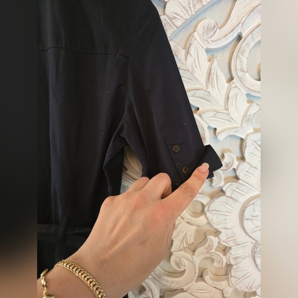 Mango Women’s Shirt Belted Button Up Navy Blue Midi Dress 8 - Picture 7 of 9